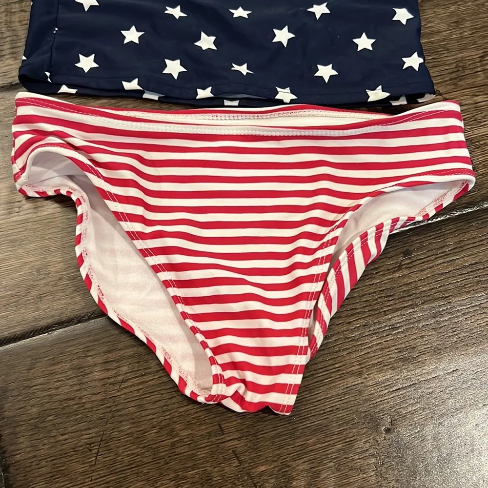 Children’s Place Girls Swimsuit American USA patriotic red white blue 7 8 - Picture 2 of 7